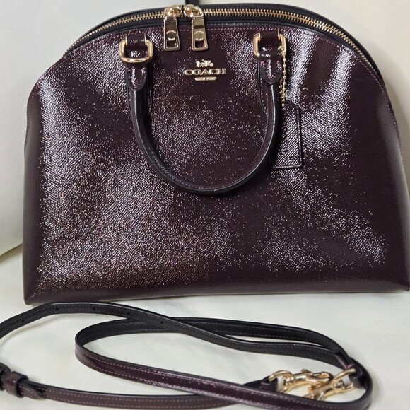 Coach Mini Bennett Satchel Crossgrain Metallic Oxblood Leather Gold Hardware - Picture 1 of 8